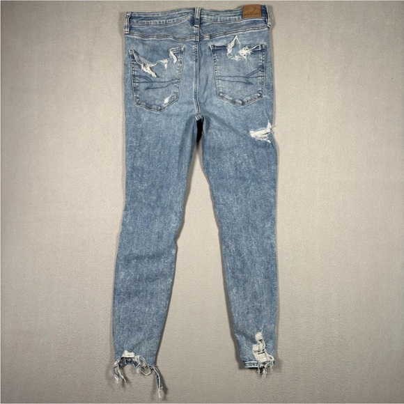American Eagle Denim Super High-Rise Jegging Women 12 Light Blue Distressed - Picture 10 of 11